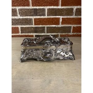 Vintage Ornate Godinger Silver Trinket Box Roses Casket Jewelry Box Gothic